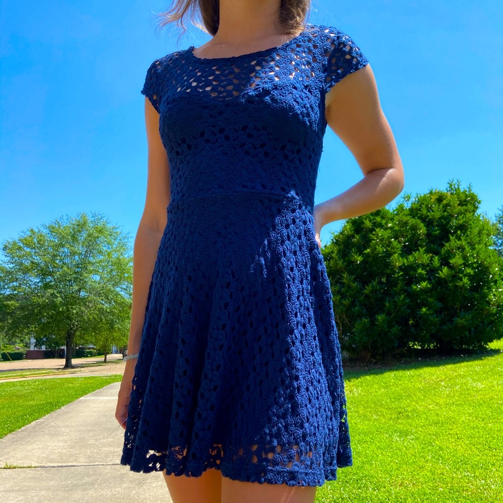 Eyelet Navy Dress